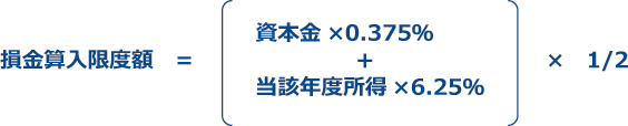 損金算入限度額＝（資本金✕0.375％＋当該年度所得✕6.25％）✕1/2