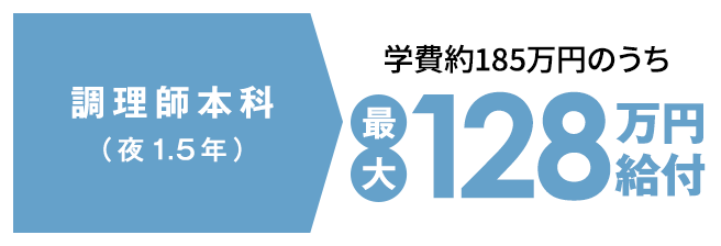 調理師本科（夜1.5年）学費約185万円のうち最大128万円給付
